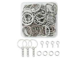 Pack 20 llaveros plateados caja acrilica 